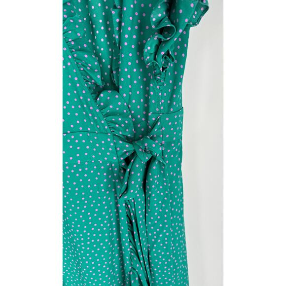 Kate Spade Poolside Dot Wrap Dress Womens 10 Emerald Coast Green Pink New - Picture 10 of 14